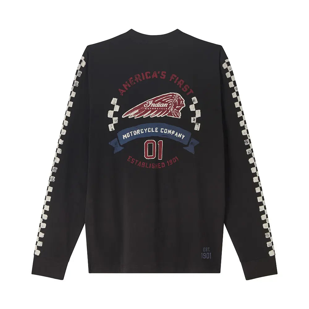 Indian Motorcycle Men's Checkered Graphic Long Sleeve T-Shirt