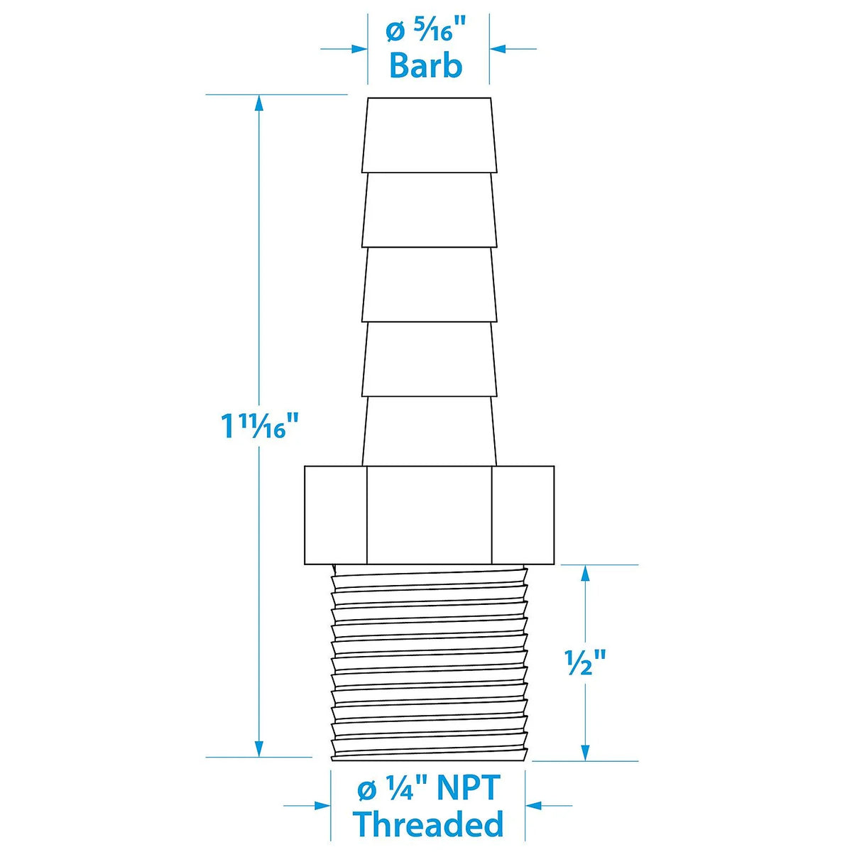 SeaChoice Brass Male Hose Barb – 5/16" Hose x 1/4" NPT
