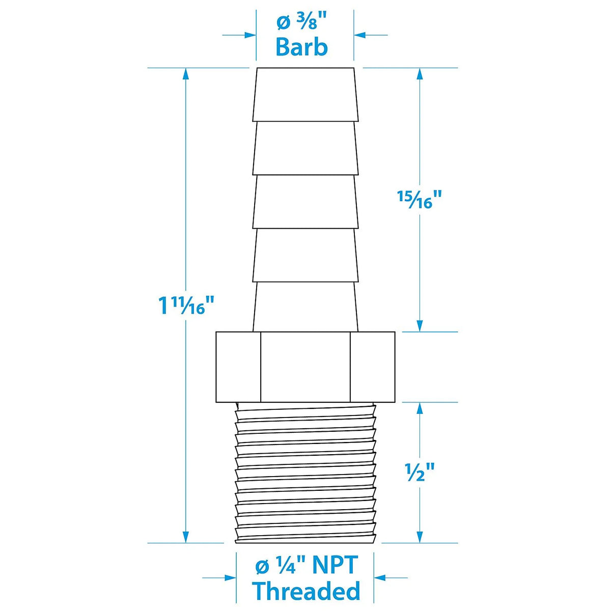 SeaChoice Brass Male Hose Barb – 3/8" Hose x 1/4" NPT