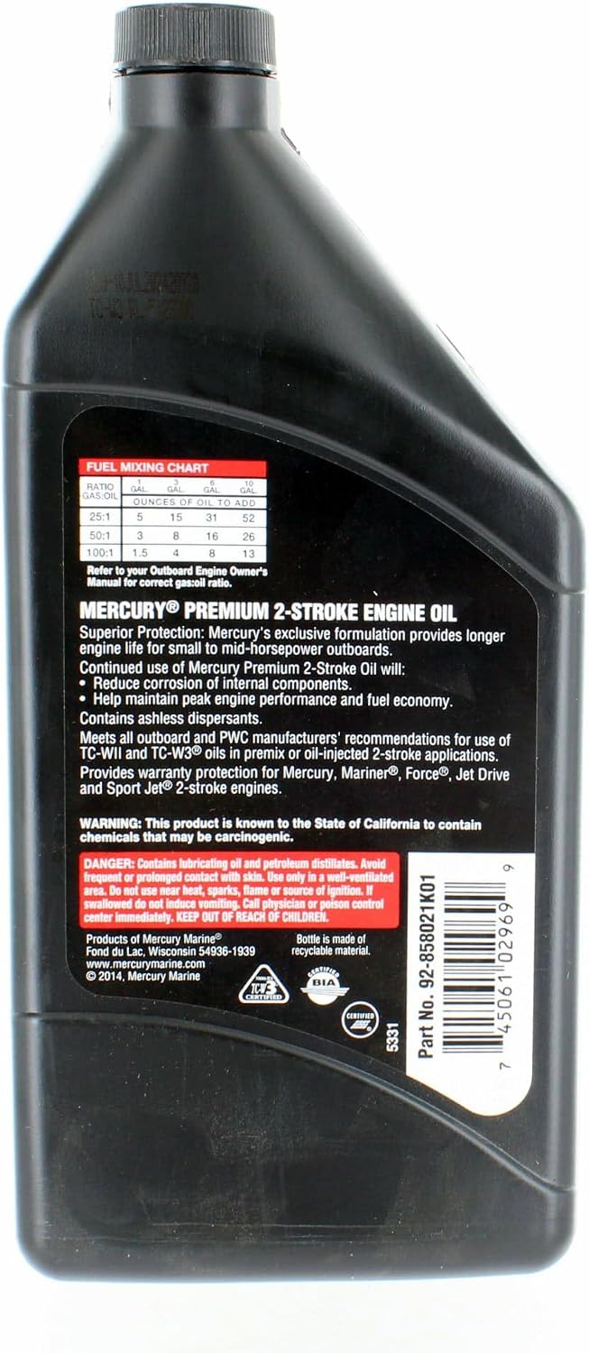 Mercury Premium 2-Stroke TC-W3 Outboard Oil 1 Quart - 858021K01