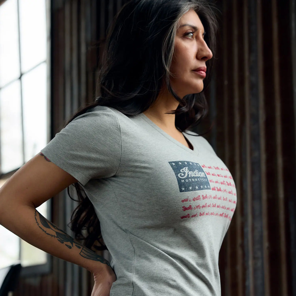 Indian Motorcycle Women's Flag Bikes Print T-shirt