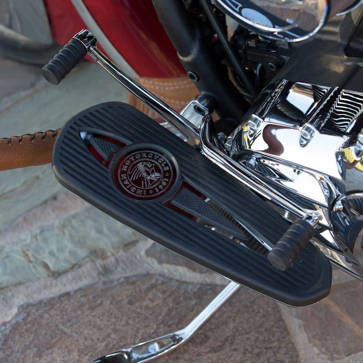 Indian Motorcycle Headdress Rider Floorboard Pads in Polished - Pair