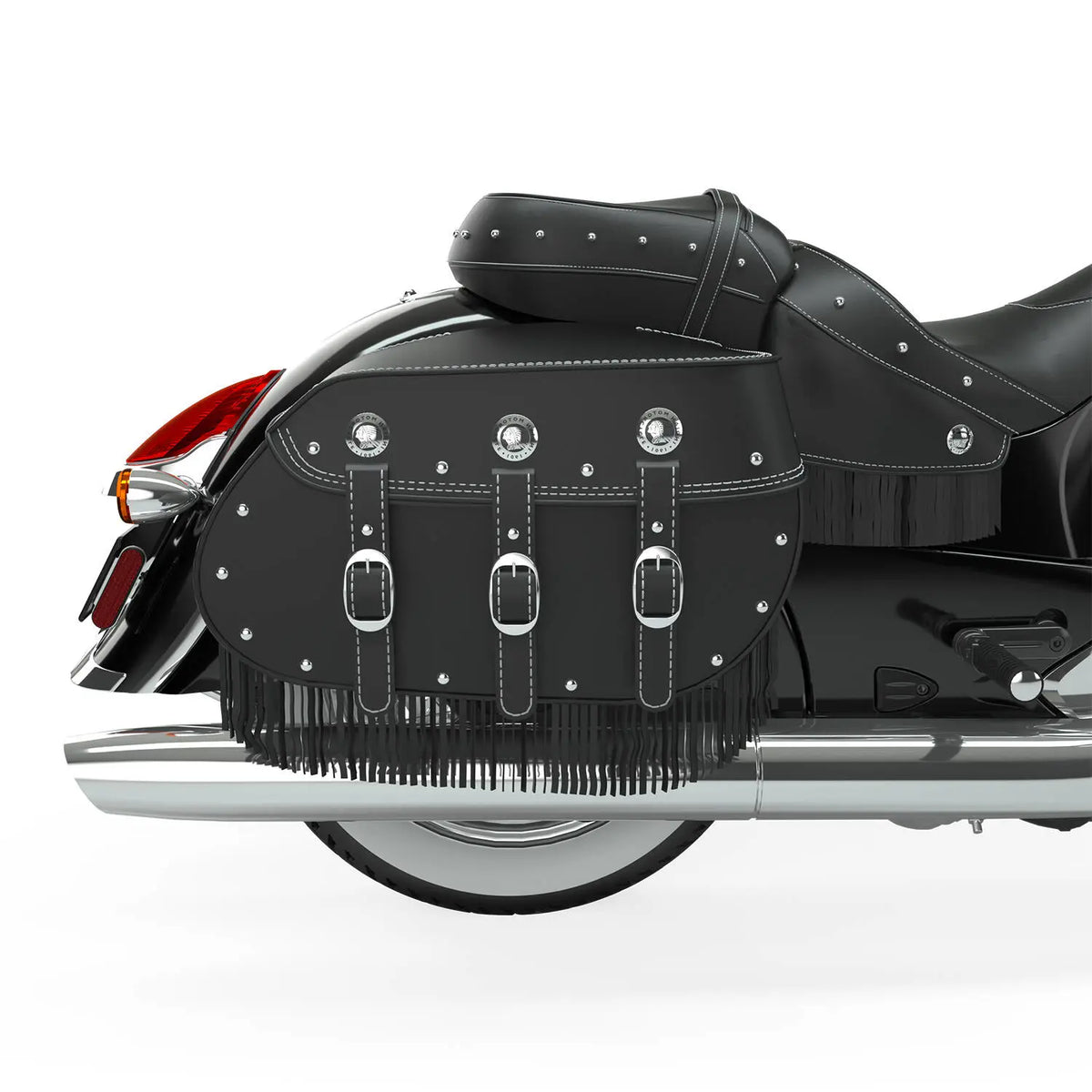 Indian Motorcycle Genuine Leather Quick-Release Saddlebags with Fringe in Black, Pair