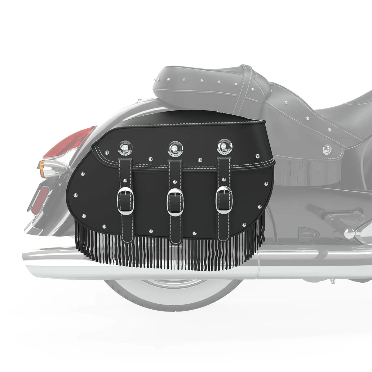 Indian Motorcycle Genuine Leather Quick-Release Saddlebags with Fringe in Black, Pair