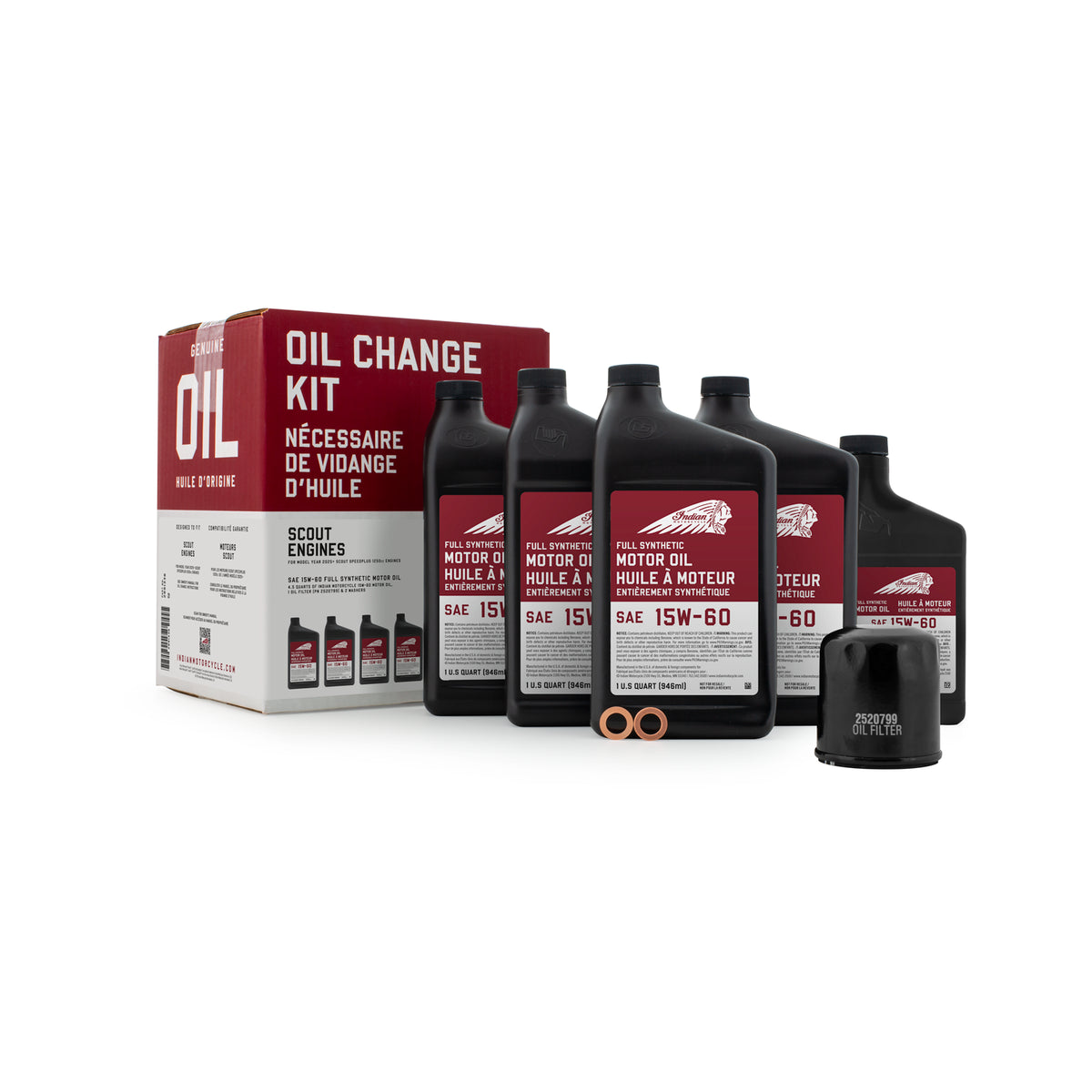 Indian Motorcycle Scout 1250 Oil Change Kit 4.5 Quarts 15W-60 Motorcycle Engine Oil