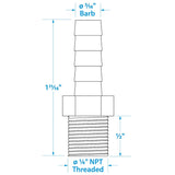 SeaChoice Brass Male Hose Barb – 5/16" Hose x 1/4" NPT