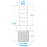 SeaChoice Brass Male Hose Barb – 3/8" Hose x 1/4" NPT