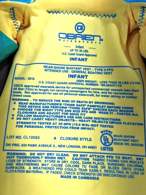 O'Brien Infant Life Jacket LTD – BioLite USCG Approved Baby Life Vest