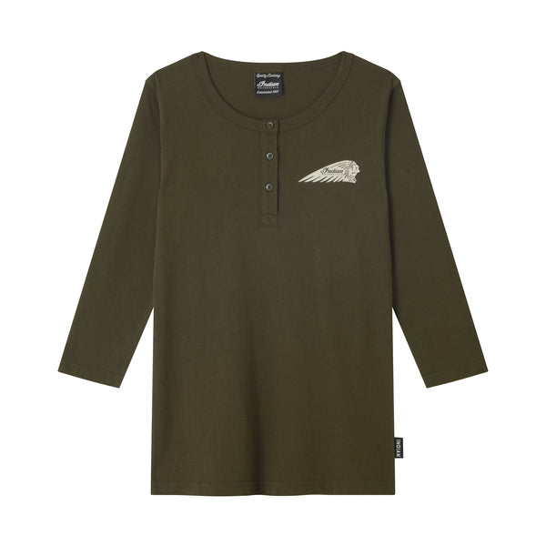 Indian Motorcycle Women's Stencil Logo Henley Long Sleeve Tee